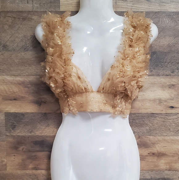 Free People One Sosha Party Sequin Halter Top NWT Gold Size M